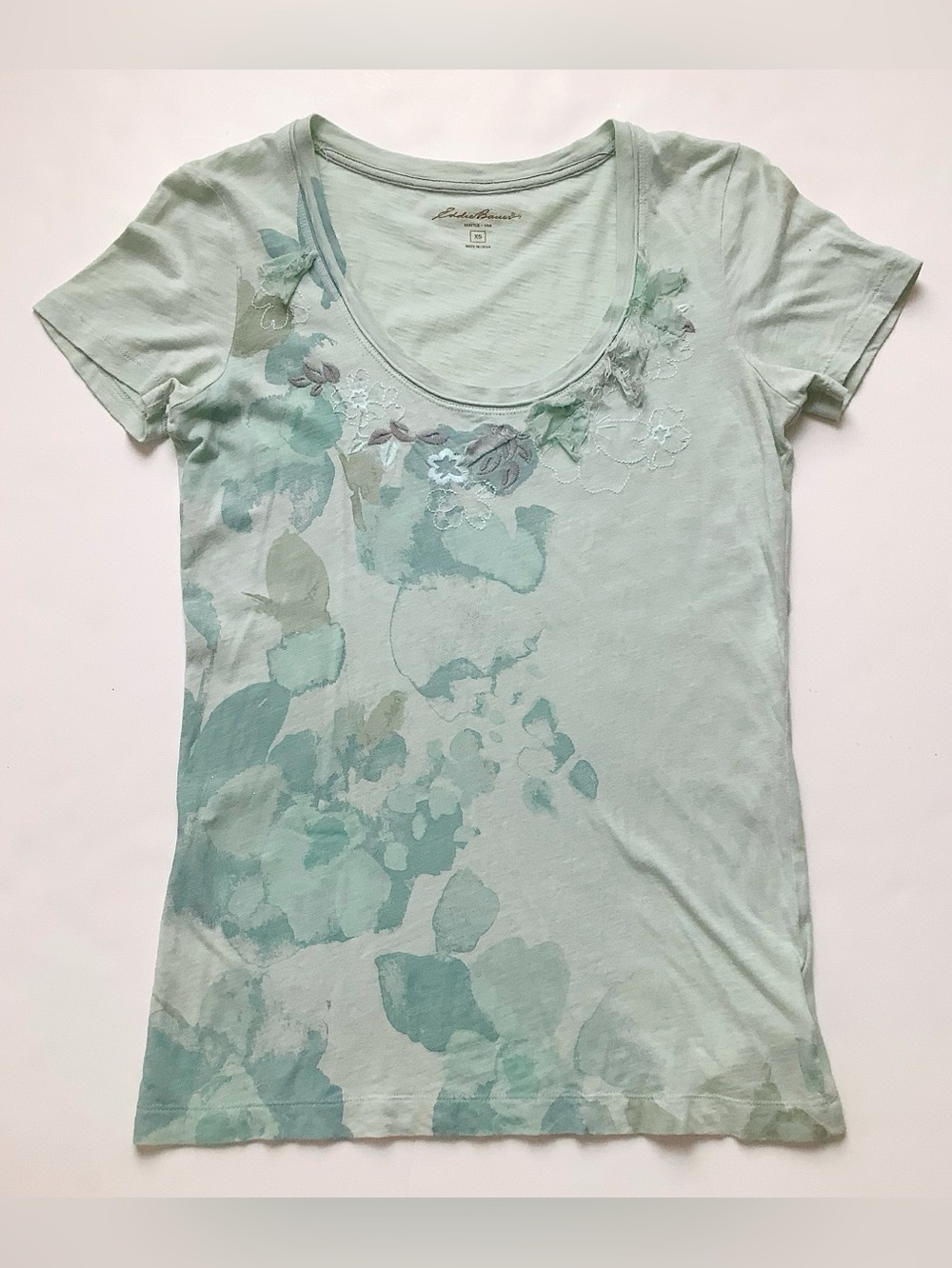 Eddie Bauer Mint Green Floral Scoop Neck Tee